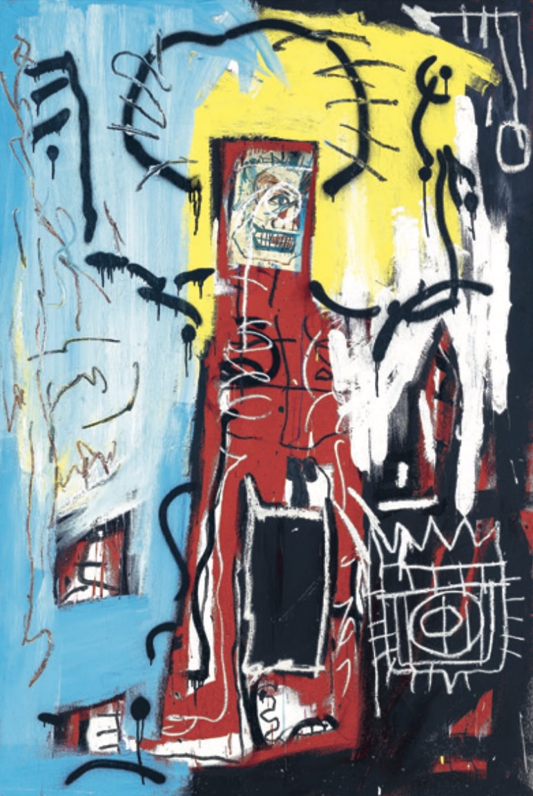 Jean-Michel Basquiat: Untitled (One Eyed Man or Xerox Face) (Cím nélkül [Egyszemű ember vagy Xerox arc]), 1982, vegyes technika, 182,9 cm × 121,9 cm, © Christie's Images Ltd 2022, © The estate of Jean-Michel Basquiat / HUNGART © 2022